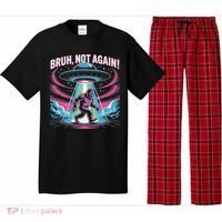 Cartoon Bigfoot  Alien UFO Funny Bruh Not Again Retro 80s Pajama Set thumb 0