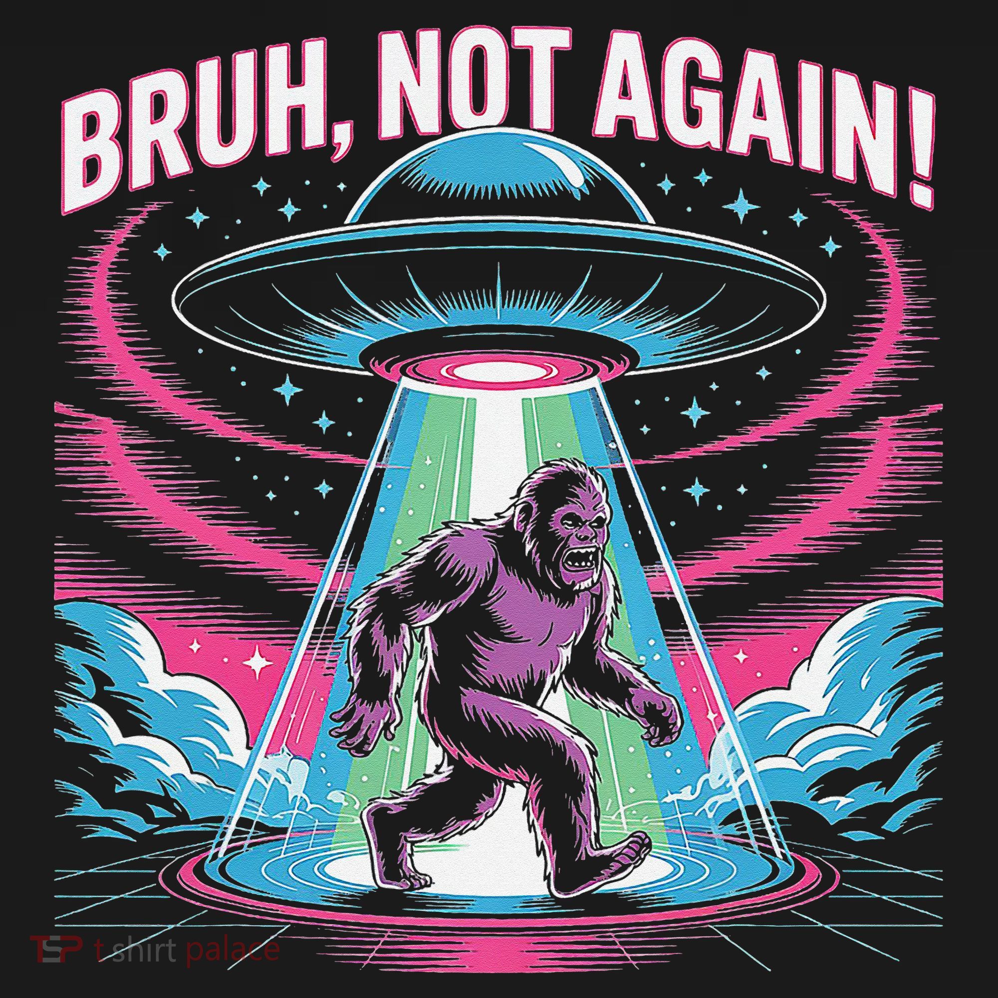 Cartoon Bigfoot  Alien UFO Funny Bruh Not Again Retro 80s Women's Hoodie