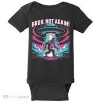 Cartoon Bigfoot  Alien UFO Funny Bruh Not Again Retro 80s Baby Bodysuit thumb 0