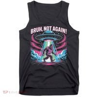 Cartoon Bigfoot  Alien UFO Funny Bruh Not Again Retro 80s Tank Top thumb 0