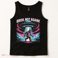 Cartoon Bigfoot  Alien UFO Funny Bruh Not Again Retro 80s Tank Top thumb 2