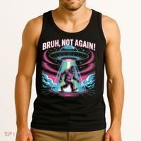 Cartoon Bigfoot  Alien UFO Funny Bruh Not Again Retro 80s Tank Top thumb 3