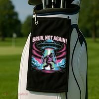 Cartoon Bigfoot  Alien UFO Funny Bruh Not Again Retro 80s Golf Towel thumb 2