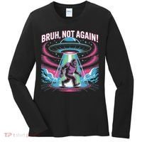 Cartoon Bigfoot  Alien UFO Funny Bruh Not Again Retro 80s Women's Long Sleeve Shirt thumb 0