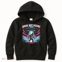 Cartoon Bigfoot  Alien UFO Funny Bruh Not Again Retro 80s Kids Hoodie thumb 0