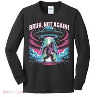 Cartoon Bigfoot  Alien UFO Funny Bruh Not Again Retro 80s Kids Long Sleeve Shirt thumb 0