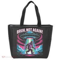 Cartoon Bigfoot  Alien UFO Funny Bruh Not Again Retro 80s Tote Bag thumb 0