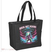 Cartoon Bigfoot  Alien UFO Funny Bruh Not Again Retro 80s Tote Bag thumb 2