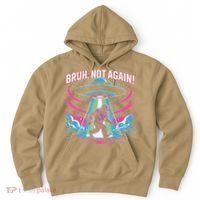 Cartoon Bigfoot  Alien UFO Funny Bruh Not Again Retro 80s Hoodie thumb 0
