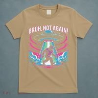 Cartoon Bigfoot  Alien UFO Funny Bruh Not Again Retro 80s T-Shirt thumb 5
