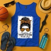 Could Be A Train Station Kinda Day Messy Bun Funny Tank Top thumb 4