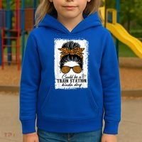 Could Be A Train Station Kinda Day Messy Bun Funny Kids Hoodie thumb 3