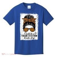 Could Be A Train Station Kinda Day Messy Bun Funny Kids T-Shirt thumb 0
