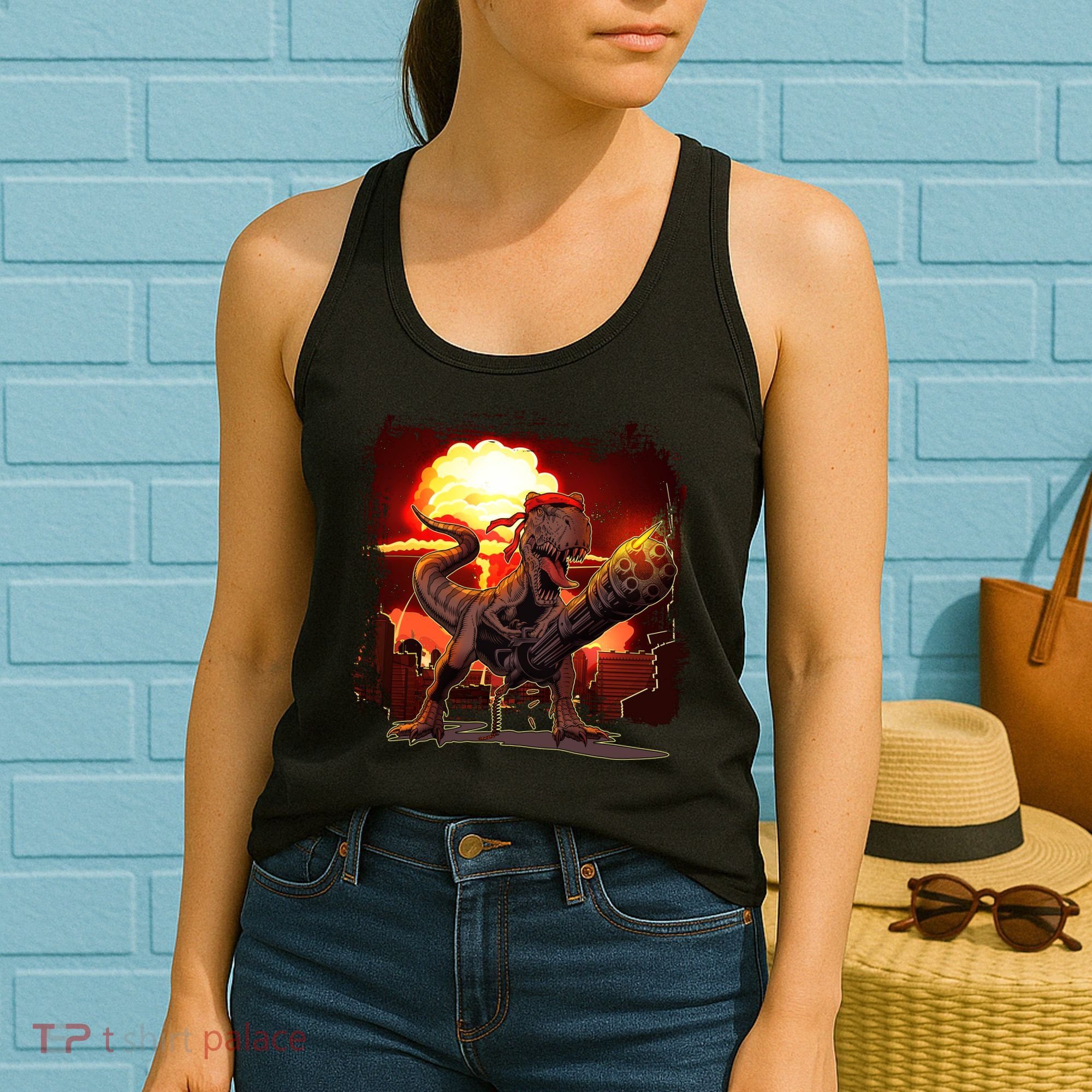 Comic Book Action Hero Movie Trex Dinosaur Women's Tank Top