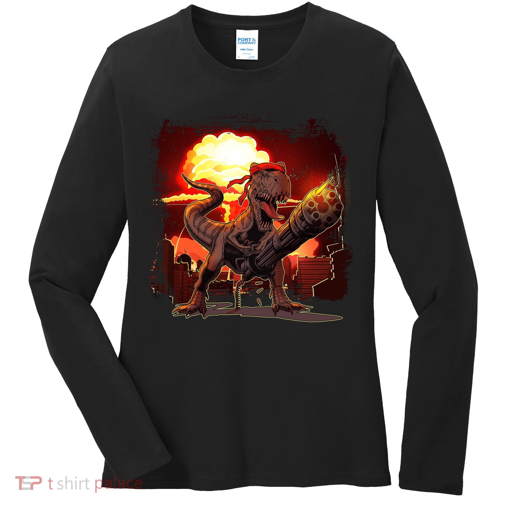 Comic Book Action Hero Movie Trex Dinosaur Women's Long Sleeve Shirt