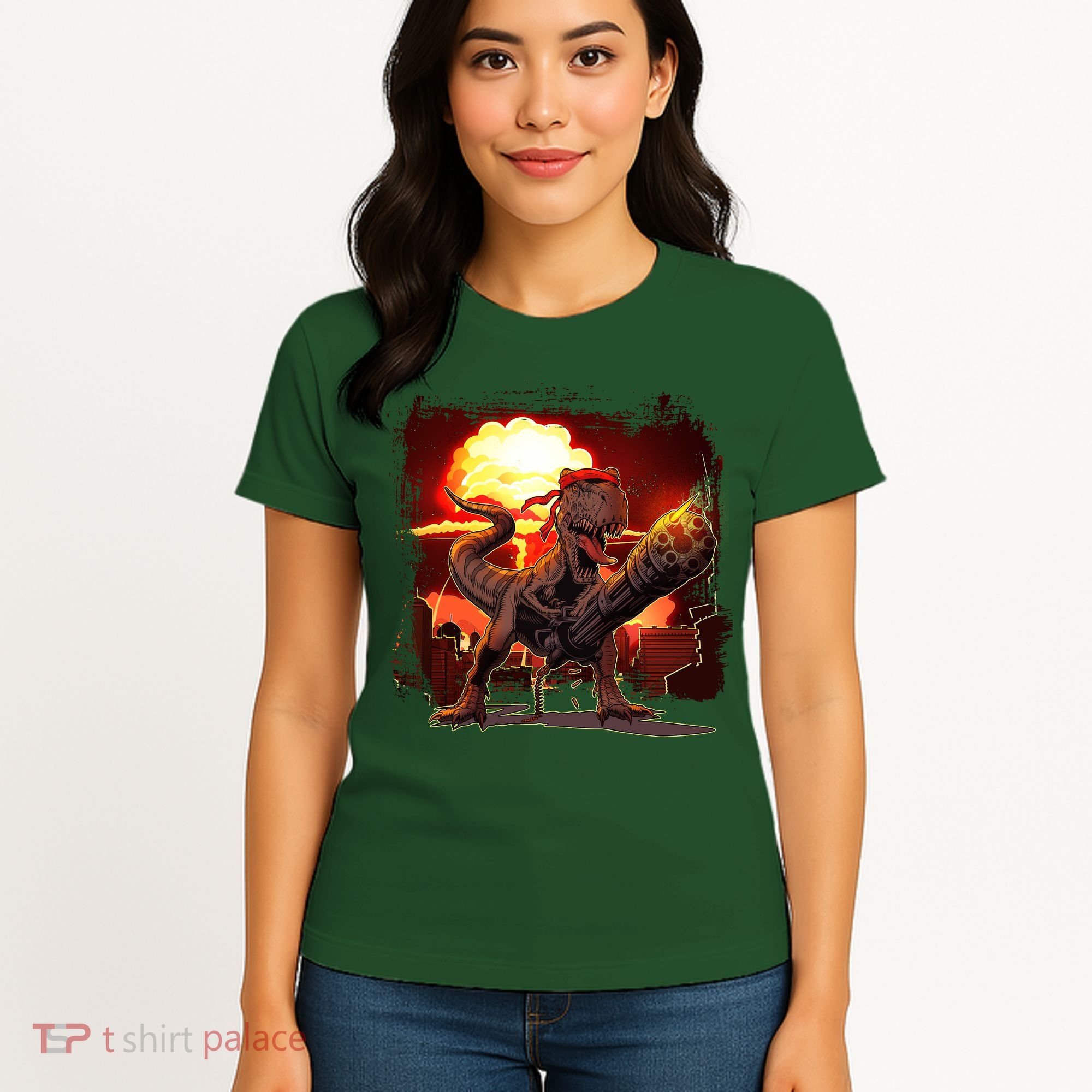 Comic Book Action Hero Movie Trex Dinosaur Women's T-Shirt