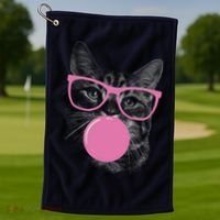 Cat Blowing Bubble Gum Golf Towel thumb 1