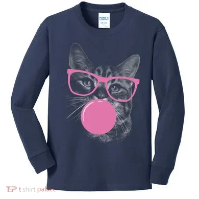 Cat Blowing Bubble Gum Kids Long Sleeve Shirt