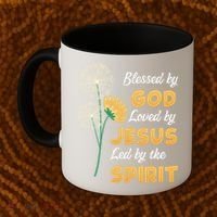 Christianity BLESSED BY GOD LOVED BY JESUS Funny Dandelion Coffee Mug thumb 2