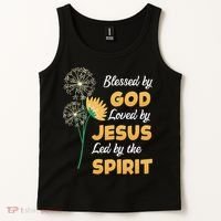 Christianity BLESSED BY GOD LOVED BY JESUS Funny Dandelion Tank Top thumb 2