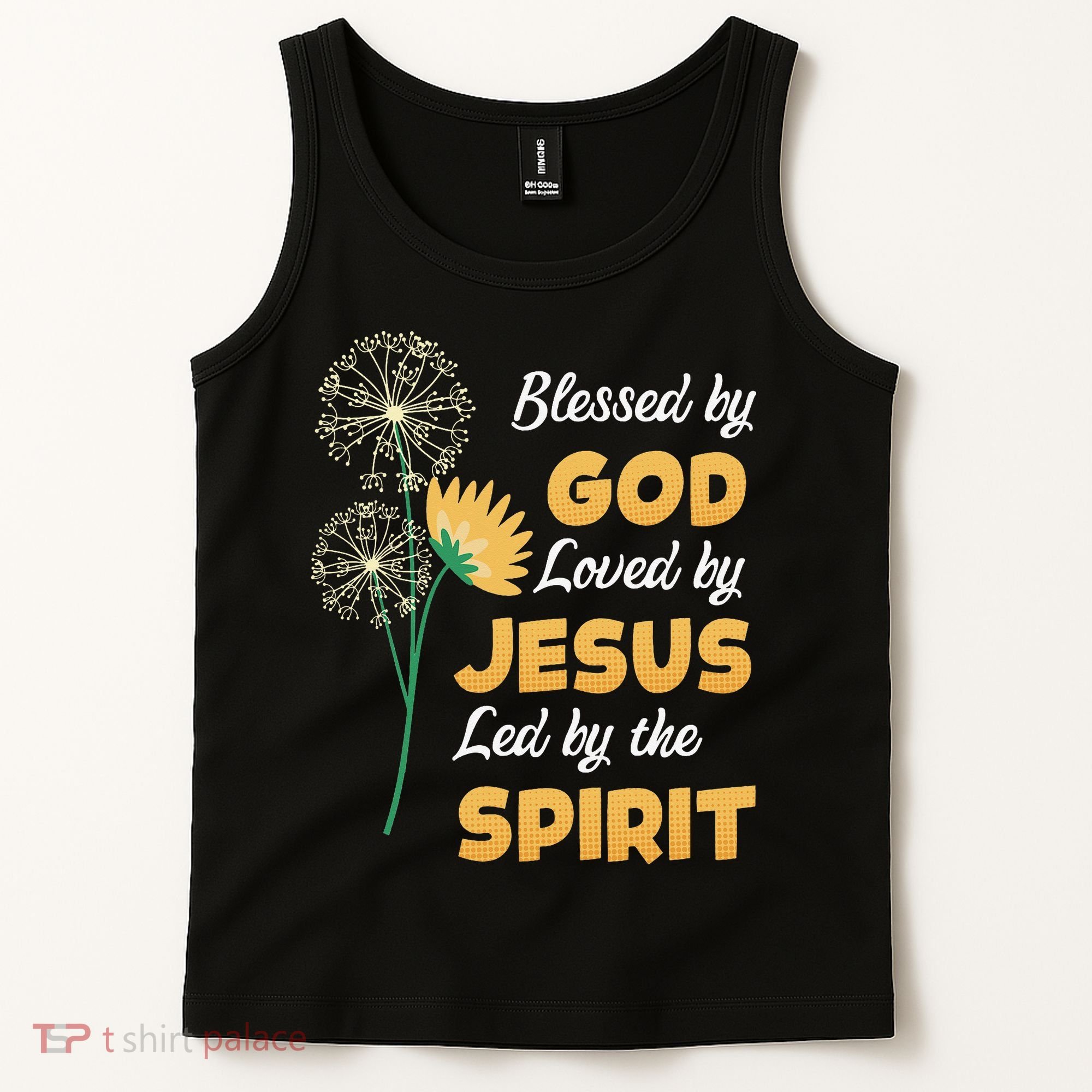 Christianity BLESSED BY GOD LOVED BY JESUS Funny Dandelion Tank Top