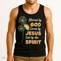 Christianity BLESSED BY GOD LOVED BY JESUS Funny Dandelion Tank Top thumb 3