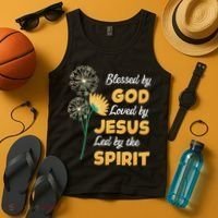 Christianity BLESSED BY GOD LOVED BY JESUS Funny Dandelion Tank Top thumb 4