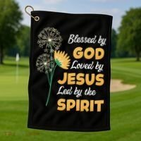 Christianity BLESSED BY GOD LOVED BY JESUS Funny Dandelion Golf Towel thumb 1