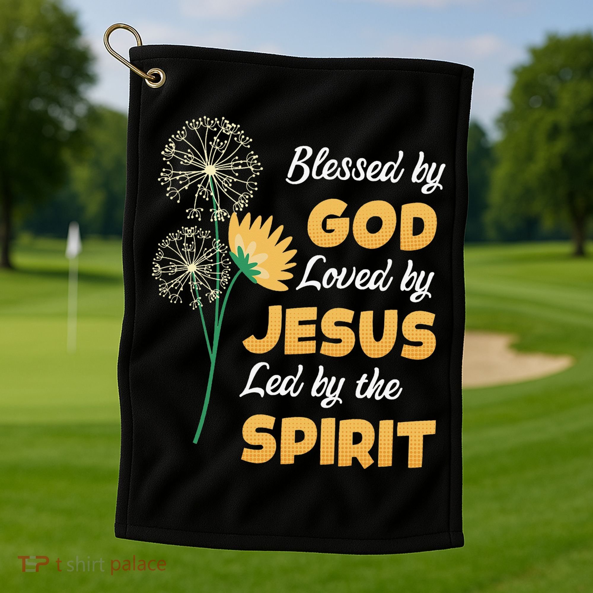 Christianity BLESSED BY GOD LOVED BY JESUS Funny Dandelion Golf Towel