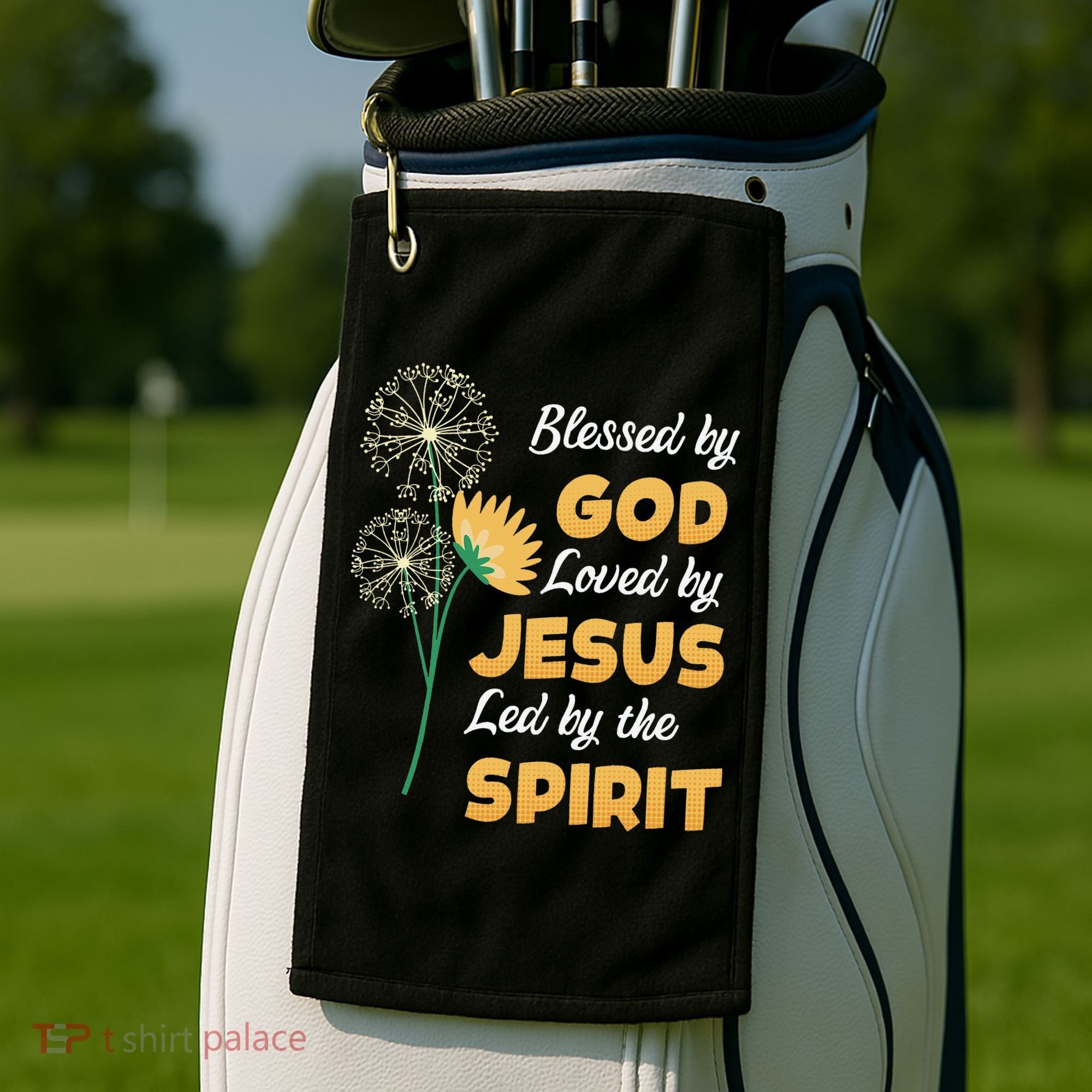 Christianity BLESSED BY GOD LOVED BY JESUS Funny Dandelion Golf Towel