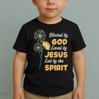 Christianity BLESSED BY GOD LOVED BY JESUS Funny Dandelion Toddler T-Shirt thumb 2