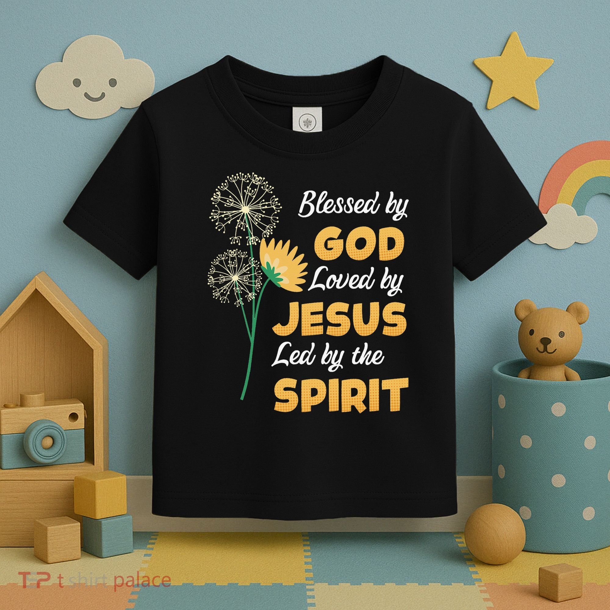 Christianity BLESSED BY GOD LOVED BY JESUS Funny Dandelion Toddler T-Shirt