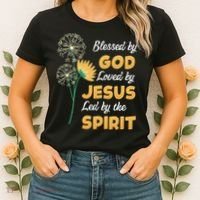 Christianity BLESSED BY GOD LOVED BY JESUS Funny Dandelion Women's T-Shirt thumb 2