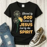 Christianity BLESSED BY GOD LOVED BY JESUS Funny Dandelion Women's T-Shirt thumb 3