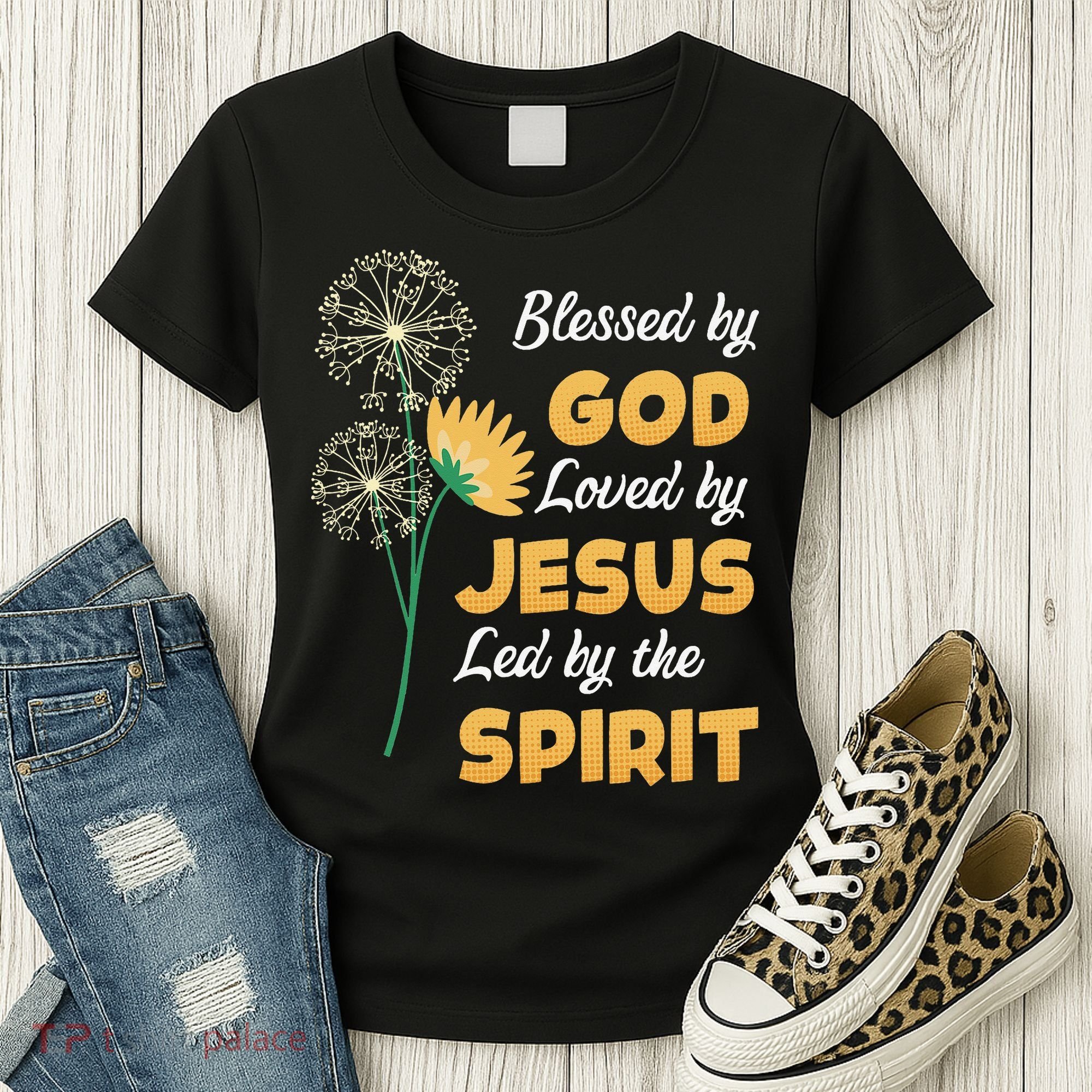 Christianity BLESSED BY GOD LOVED BY JESUS Funny Dandelion Women's T-Shirt