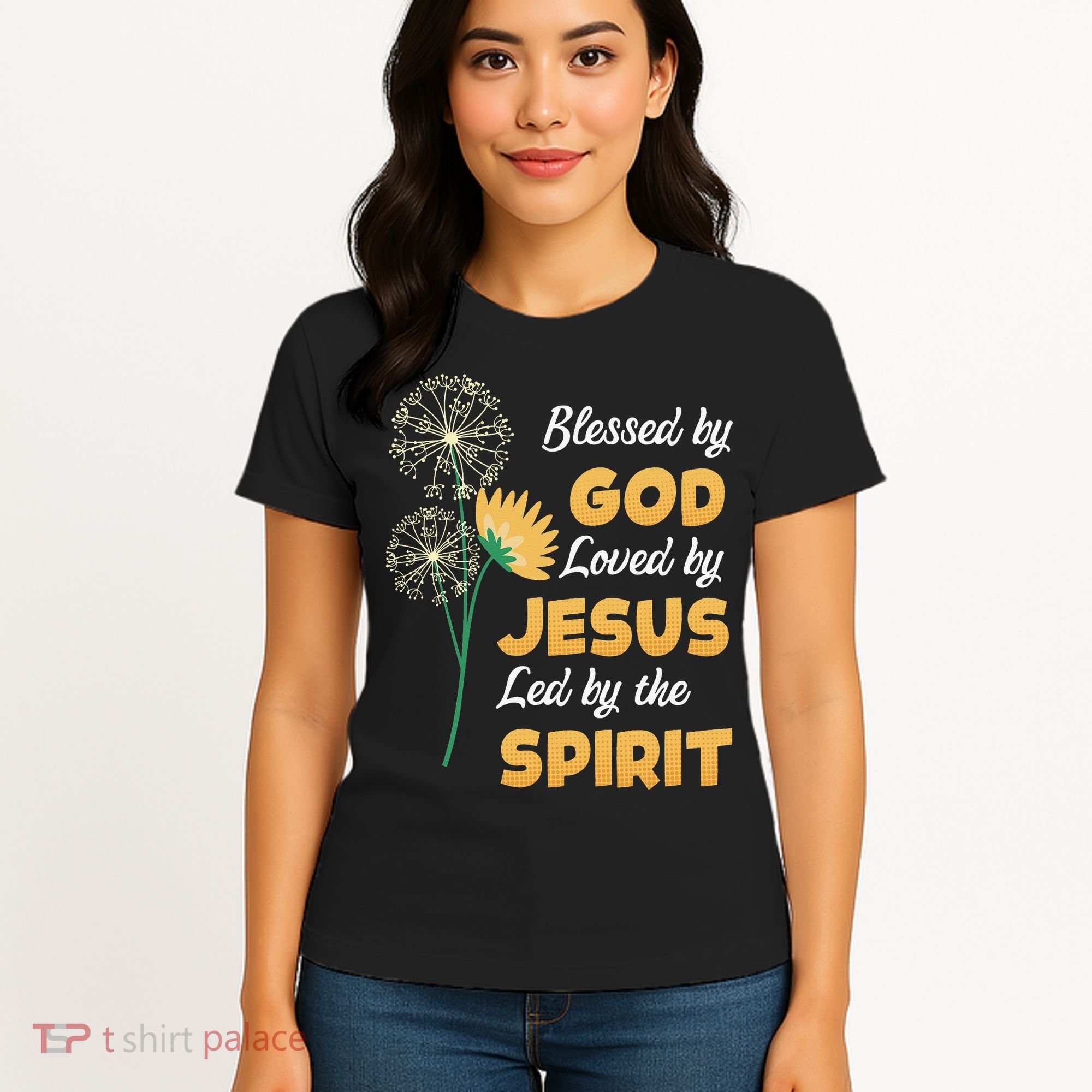 Christianity BLESSED BY GOD LOVED BY JESUS Funny Dandelion Women's T-Shirt