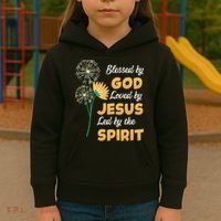 Christianity BLESSED BY GOD LOVED BY JESUS Funny Dandelion Kids Hoodie thumb 3