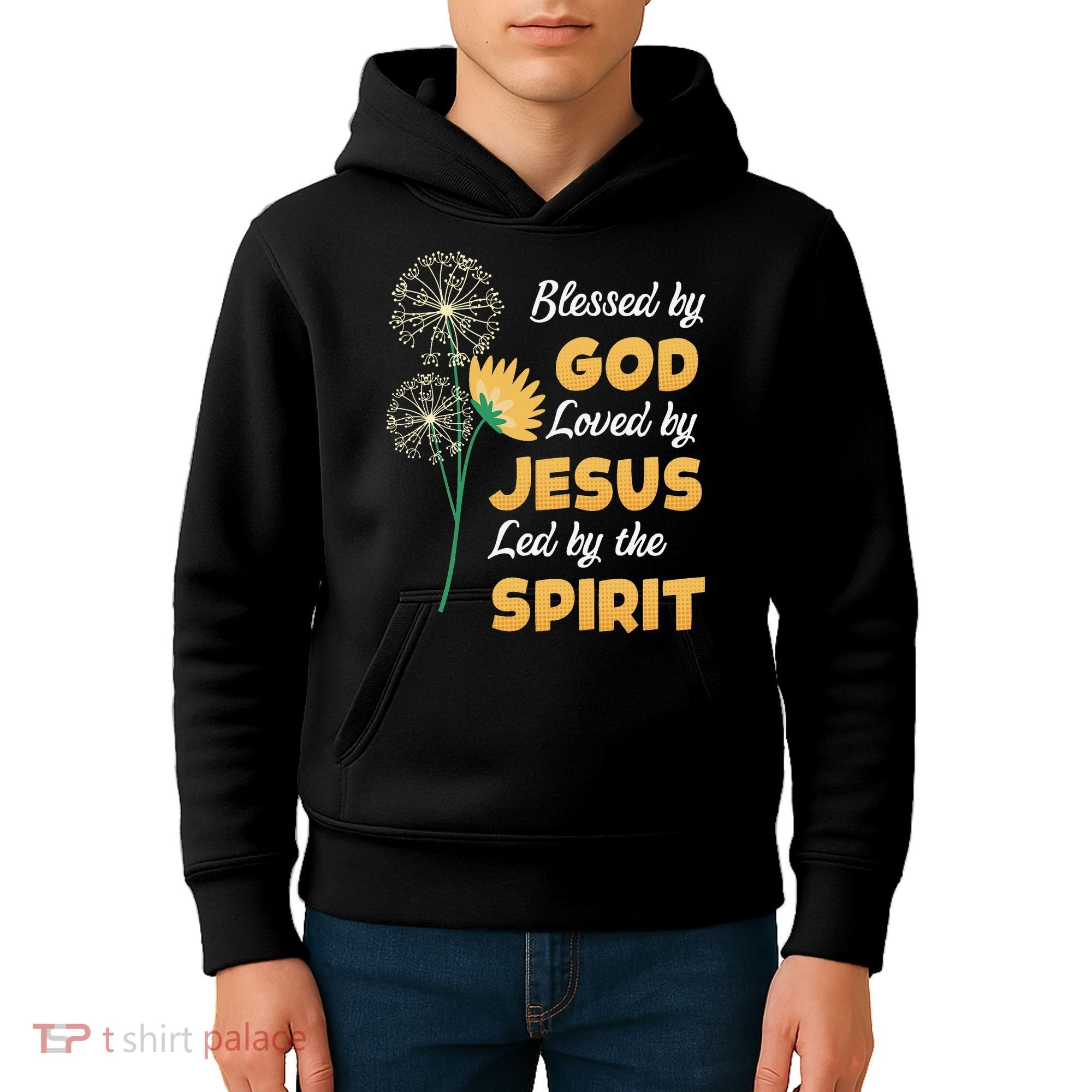Christianity BLESSED BY GOD LOVED BY JESUS Funny Dandelion Kids Hoodie
