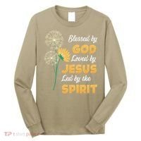 Christianity BLESSED BY GOD LOVED BY JESUS Funny Dandelion Long Sleeve Shirt thumb 0