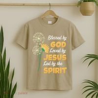 Christianity BLESSED BY GOD LOVED BY JESUS Funny Dandelion T-Shirt thumb 2
