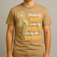 Christianity BLESSED BY GOD LOVED BY JESUS Funny Dandelion T-Shirt thumb 3