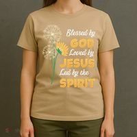Christianity BLESSED BY GOD LOVED BY JESUS Funny Dandelion T-Shirt thumb 4