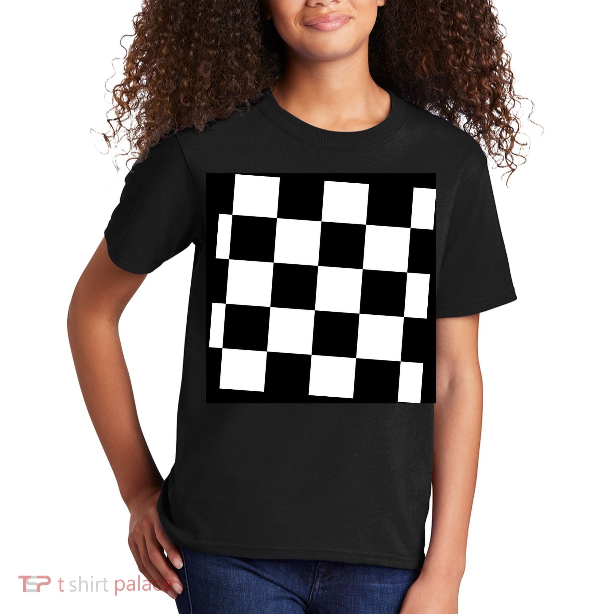 Chess Board Black And White Checkered Kids T-Shirt