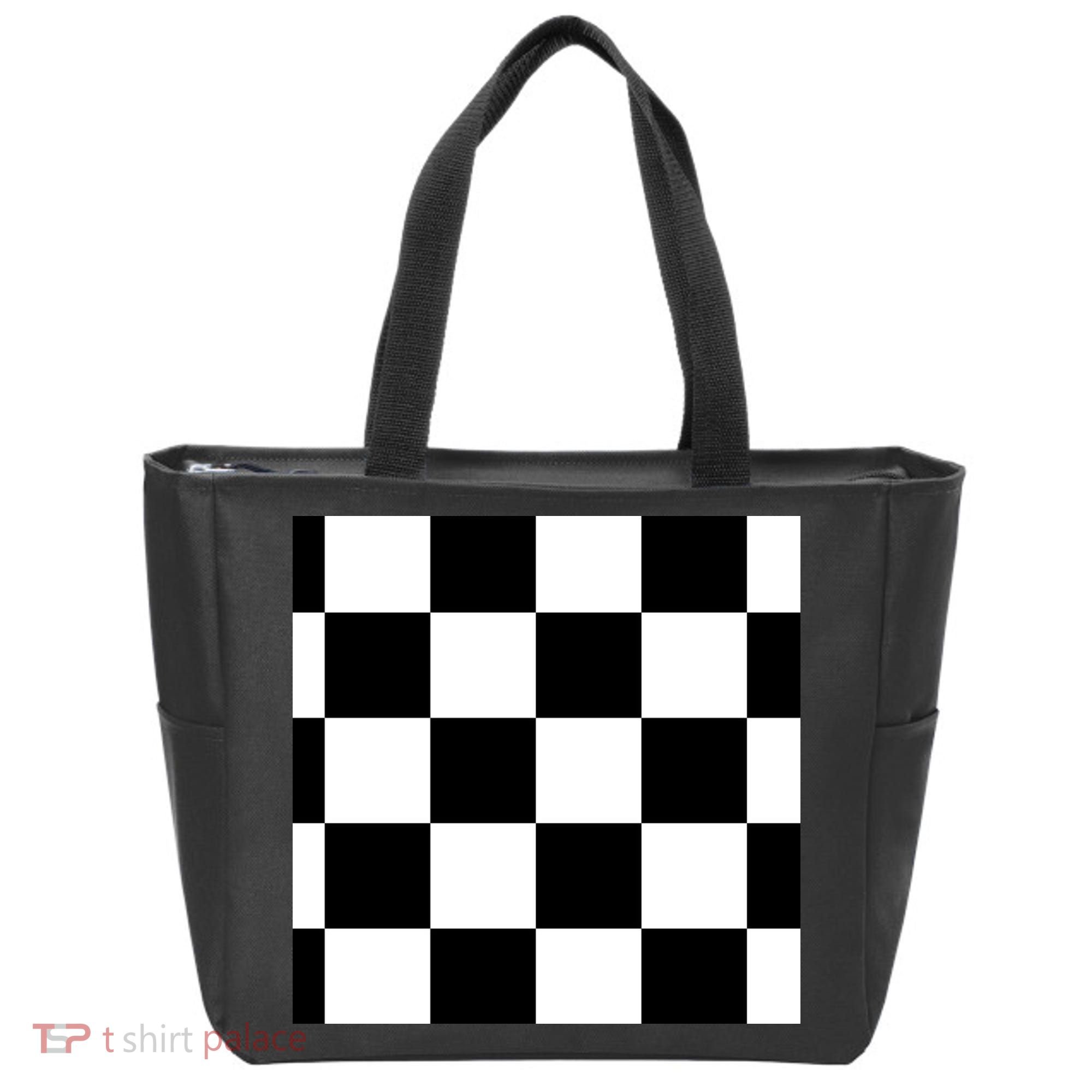 Chess Board Black And White Checkered Tote Bag