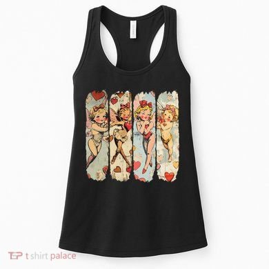 Cupid Blowing Bubble Heart Sunglasses Valentines Day Women's Tank Top