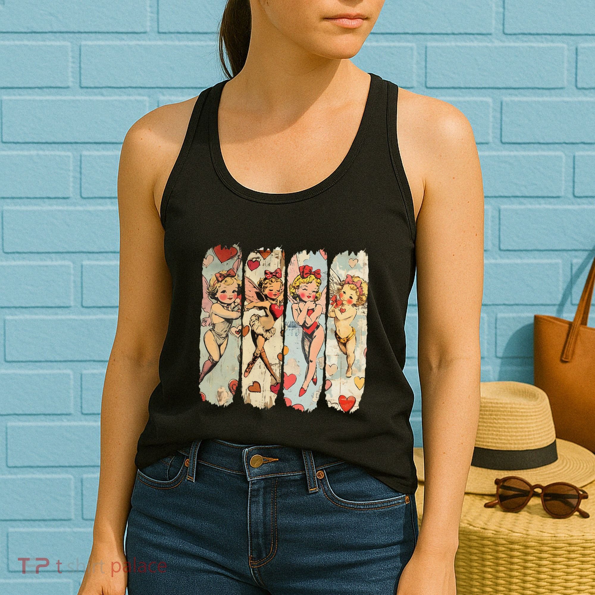Cupid Blowing Bubble Heart Sunglasses Valentines Day Women's Tank Top