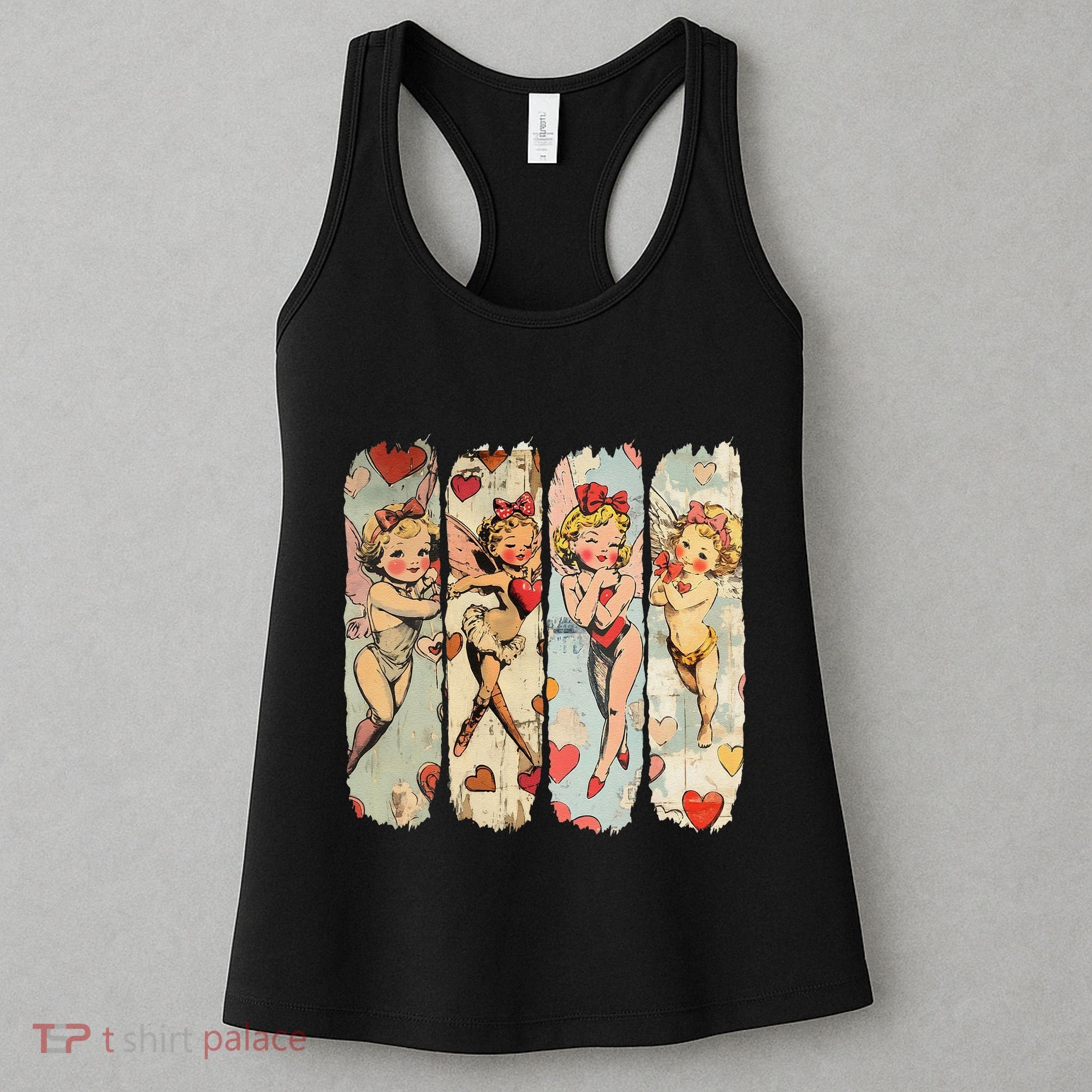 Cupid Blowing Bubble Heart Sunglasses Valentines Day Women's Tank Top