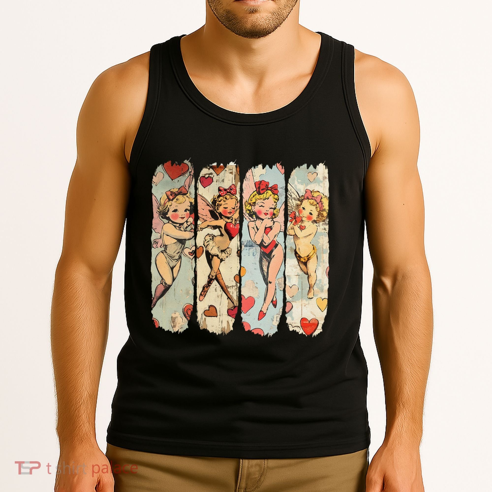 Cupid Blowing Bubble Heart Sunglasses Valentines Day Tank Top