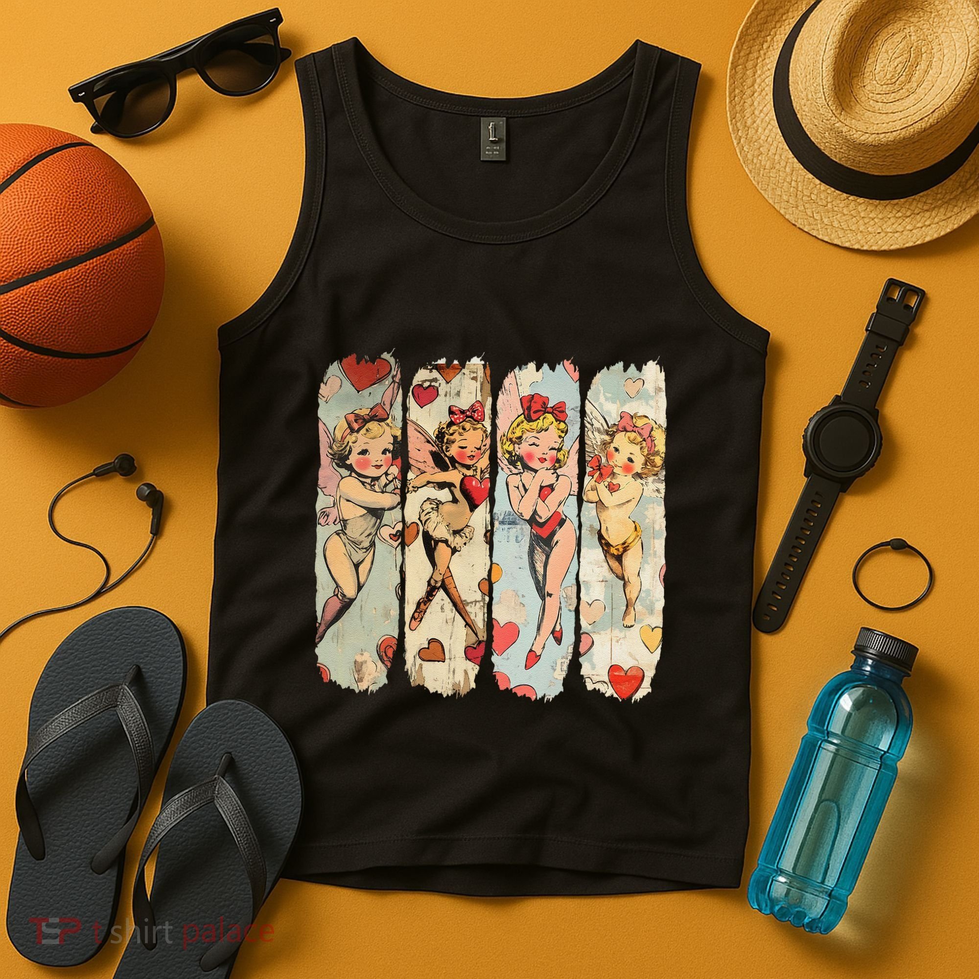 Cupid Blowing Bubble Heart Sunglasses Valentines Day Tank Top