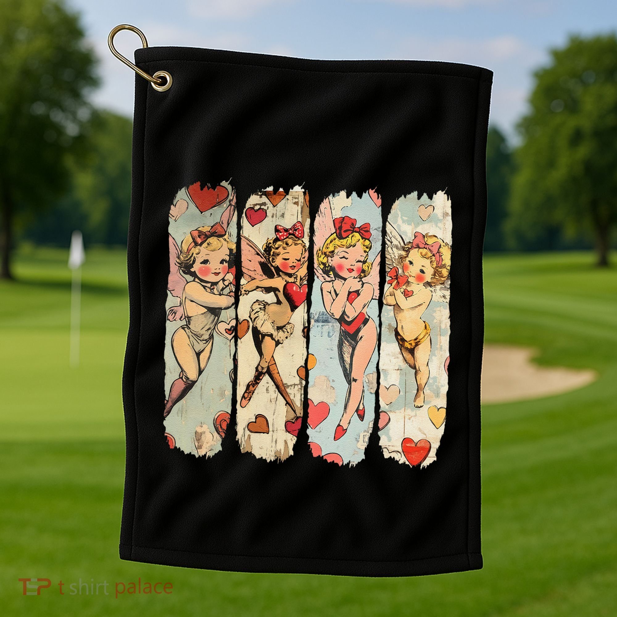 Cupid Blowing Bubble Heart Sunglasses Valentines Day Golf Towel